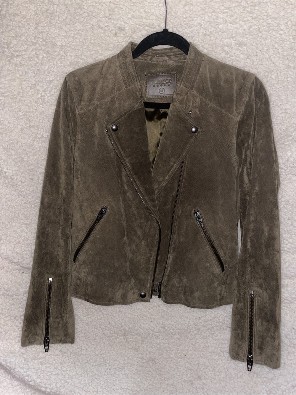New Blank nyc leather moto jacket suede olive green MEDIUM Revolve Nordstrom